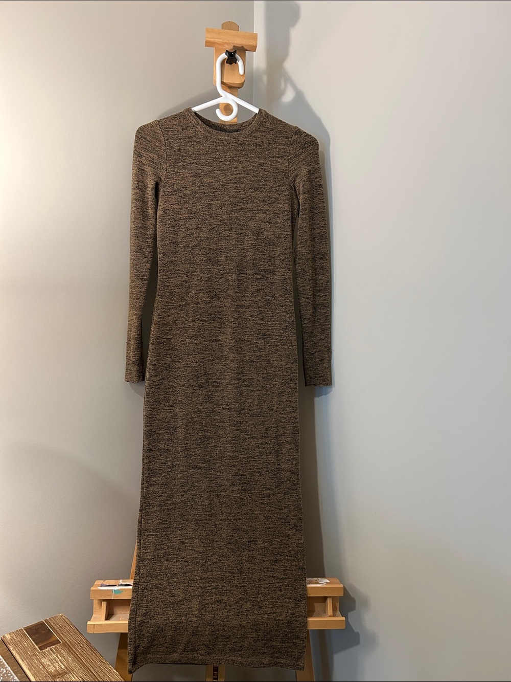 French Connection Heathered Brown Long-Sleeve Bodycon Dress